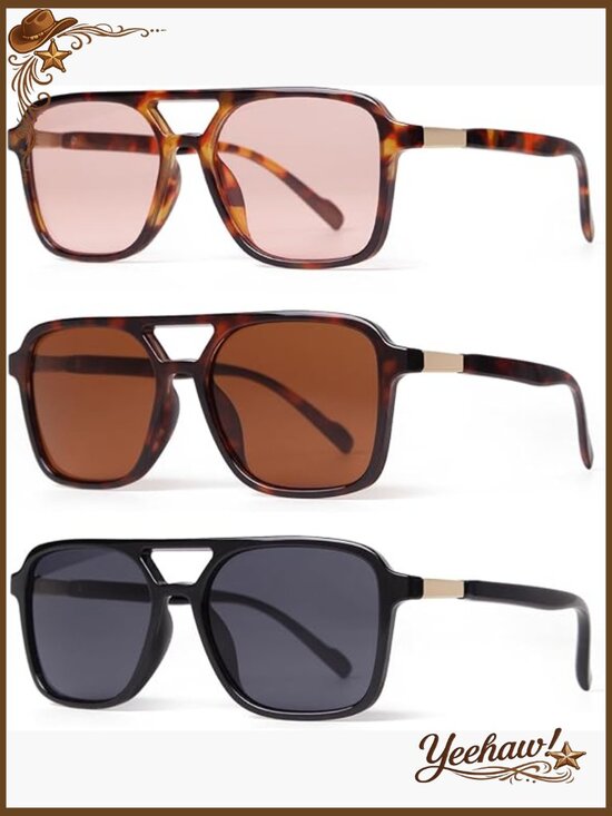 Retro Aviator Sunglasses Lightweight UV400 Protection Double Bridge Square